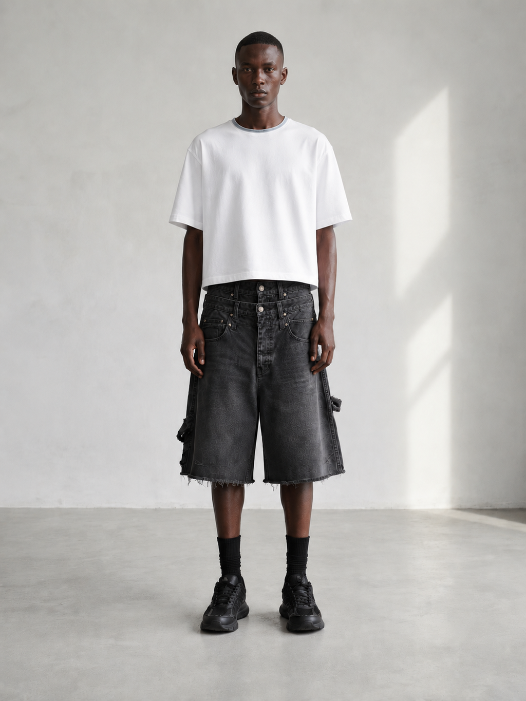 Double Waist Layered Denim Shorts