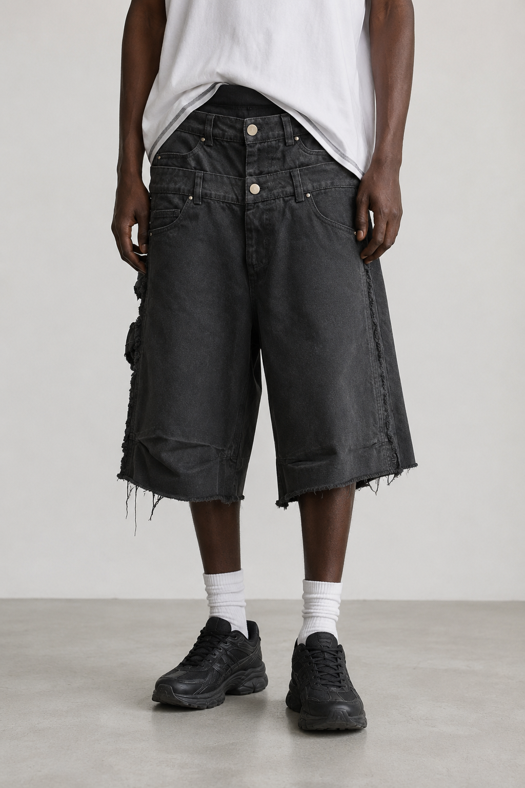 Double Waist Layered Denim Shorts
