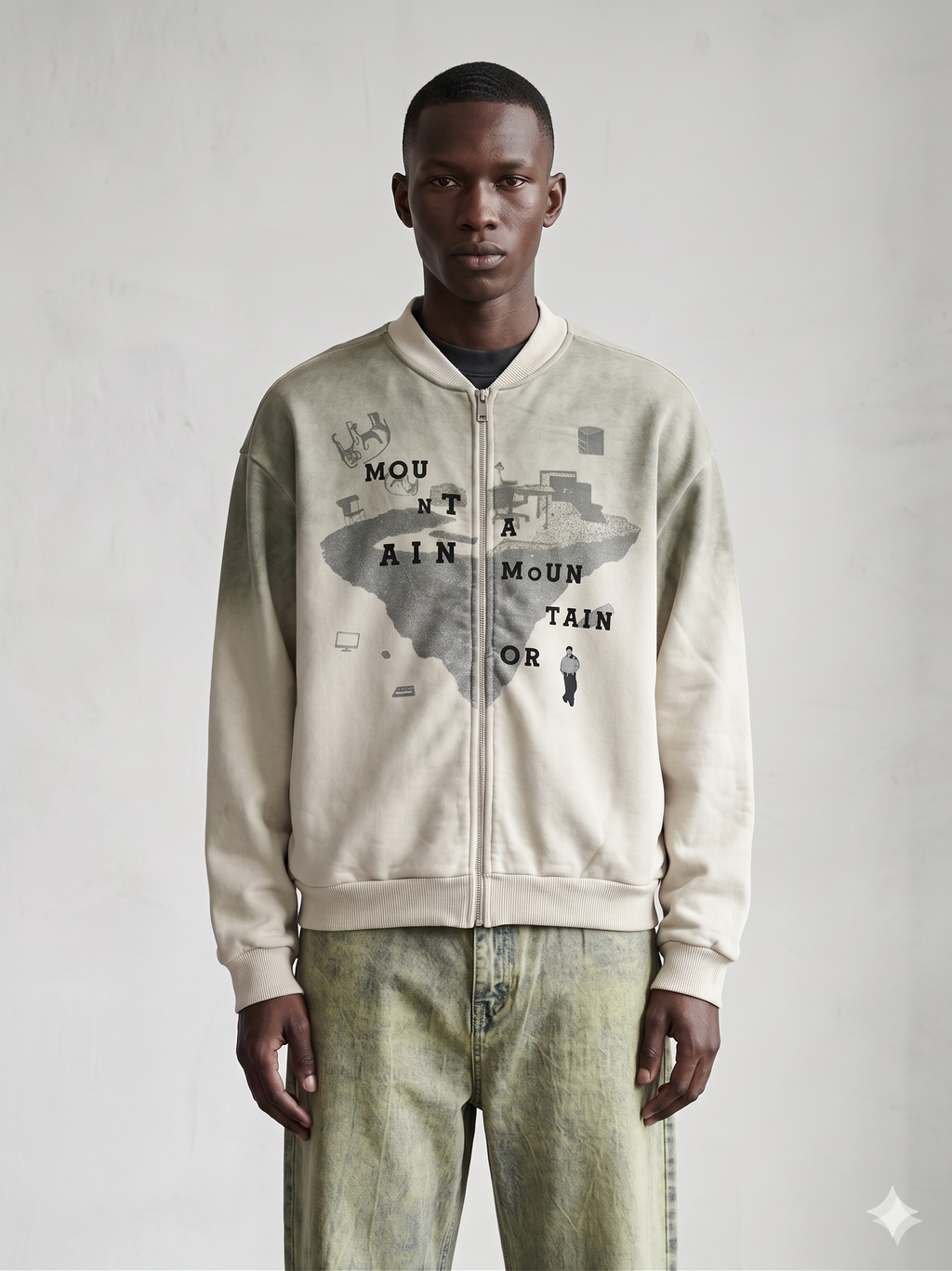 Washed zip up sweater
