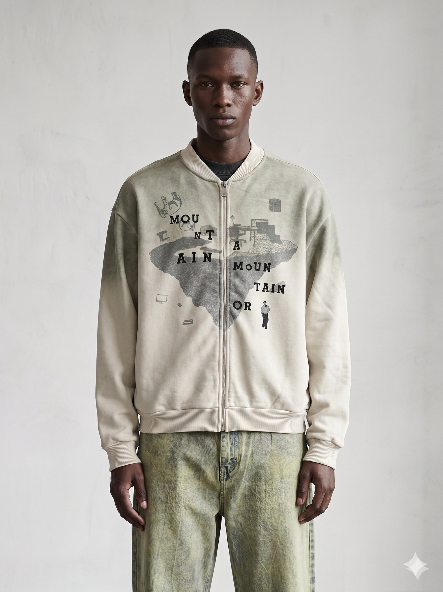 Washed zip up sweater